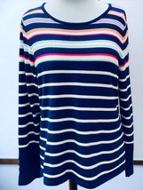 Chicos Ladies Long Sleeve Multi Color Stripe Metallic Pullover Sweater Medium - £16.90 GBP