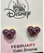 Disney Park Mickey CZ Faux Amethyst February Birthstone Earrings Gold Color - $34.90
