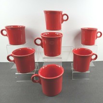 7 Homer Laughlin Fiesta Scarlet Mugs Set 3 1/2&quot; HLC Red O Ring Handle Cups Lot - £61.99 GBP