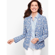 NWT Womens Plus Size 16W Talbots Blue Floral Jacquard Blazer Jacket with Pockets - £50.91 GBP