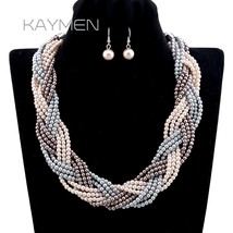 Newest Exaggerated 9  Beaded Strands Wrapped Statement Choker Necklace and Earri - £18.86 GBP