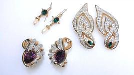 Vintage Swarovski 3prs Large Crystal Statement Earrings Clip Pierced Lot - $115.00