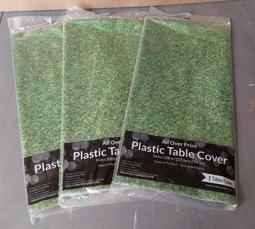 Plastic Grass Tablecloth Green Table Cover Party Football 54 x 108 in 3pc - $17.58