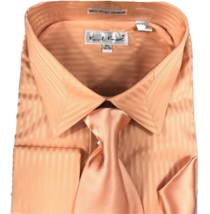 Karl Knox Men&#39;s Striped Peach Dress Shirt Peach Tie Hanky Size 19.5 34/35 - £23.90 GBP