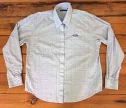 Perry Ellis Ford Dealership Sales Blue Plaid Cotton Button Up Shirt M-L ... - £19.65 GBP