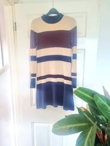 Beige Striped Knitted Dress Size 8 Warehouse Viscose/Polyester Womens - £15.74 GBP