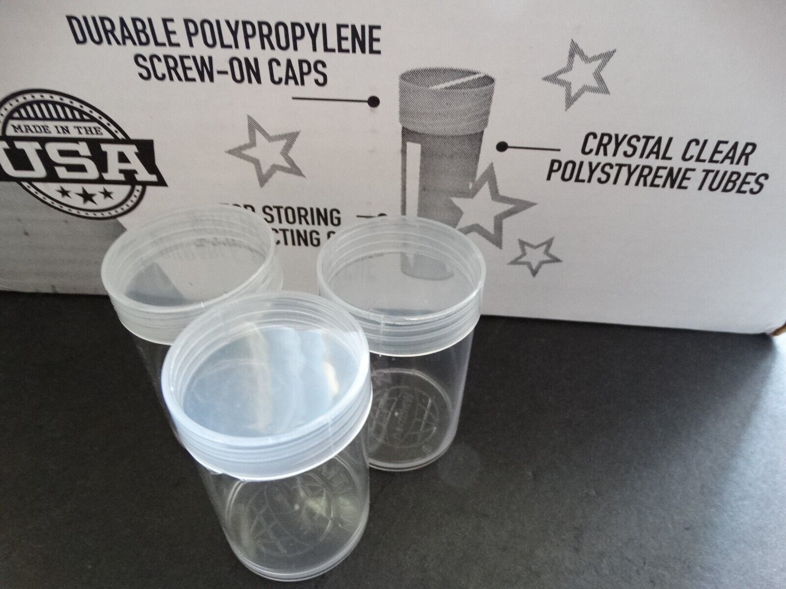3 Whitman Large Dollar Round Clear Plastic Coin Storage Tubes w/ Screw On Caps - $7.95