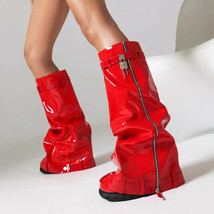 Runway Womens Size 9 Fashion  Boots Red Hidden Wedge Casual Splicing Pul... - $90.24