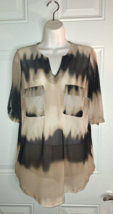 Faith and Joy Short Roll Tab Sleeve V-Neck Stretchy Sheer Top Blouse Siz... - $9.49
