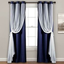 Lush Décor Sheer Curtain Panels with Blackout Lining Navy 38&quot;W x 63&quot;L - £28.37 GBP