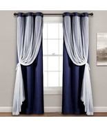 Lush Décor Sheer Curtain Panels with Blackout Lining Navy 38&quot;W x 63&quot;L - £28.37 GBP
