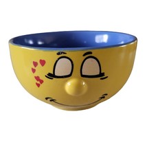 Funny Face 3D Nose Cereal Bowl Smile Smiling Hearts Yellow Blue Humorous Gift - £18.37 GBP
