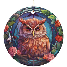 Cute Owl Bird Art Stained Glass Colorful Wreath Christmas Ornament Gift Decor - £11.82 GBP