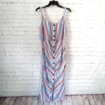 George. Dress Womens 12 Pink Blue Striped Sleeveless Sundress Linen Blend Midi - £16.23 GBP