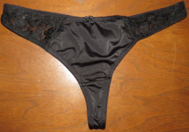Black Stretchy Thong, Lace Inset, Size XL - $9.99