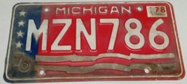 1976 MICHIGAN LICENSE PLATE MZN786 FLAG BICENTENNIAL RED WHITE BLUE VINTAGE - £15.88 GBP