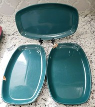 Frankoma Teal Dark Blue Green Serving Tray Rectangular Platter Plate Set 11.5&quot; - £26.21 GBP