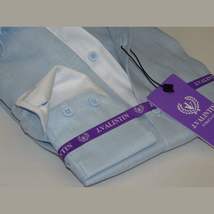 Mens 100% Linen Summer Shirt J.Valintin Turkey-Usa High Collar OBR78-09 Blue image 8