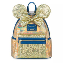 Loungefly Earidescent Gold Sequin Backpack Disney Parks 50th Anniversary - £110.12 GBP