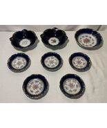 8 VTG Floral Romania Cobalt Porfin Cluj-Napoca  Porcelain Floral Dishes ... - $178.19