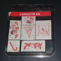VTG 6 Merry Christmas All Night Media Rubber Stamp Set Lot Tree Lights Candy - £9.45 GBP