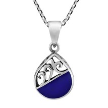 Ocean Teardrop Filigree Waves Blue Lapis-Lazuli on Sterling Silver Necklace - £13.84 GBP