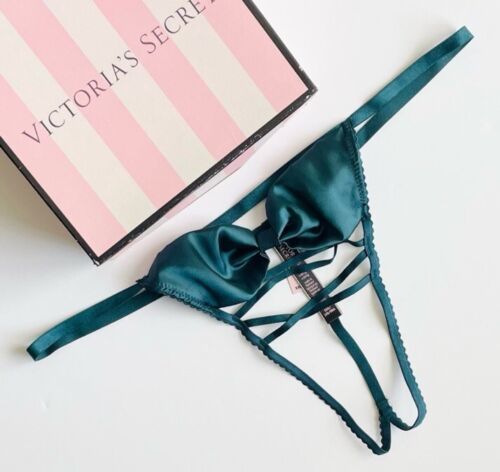 Primary image for Victoria’s Secret Very Sexy V-string Bow Lace Up Crotchless Panty Teal Green S