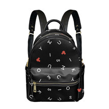 Mickey Text PU Leather Leisure Backpack College School Daypack - £29.56 GBP