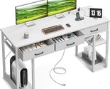 55 Inch Computer Desk With Fabric Drawers &amp; Power Outlets, Office Desk W... - £217.12 GBP