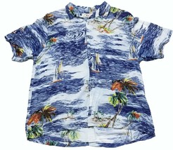 Hawaiian Shirt Mens Sz L Large  100% Rayon Sailboats Boats Tropical Vintage - $19.80