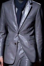 Formal Men Leather Blazer Classic Business Decent Gray Genuine Lambskin ... - $114.99+