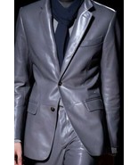 Formal Men Leather Blazer Classic Business Decent Gray Genuine Lambskin ... - $2,445.77 MXN+