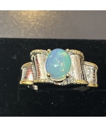 Natural 7x9mm Ethiopian Opal Ring, Adjustable Silver Plated Copper Leaf ... - $26.00
