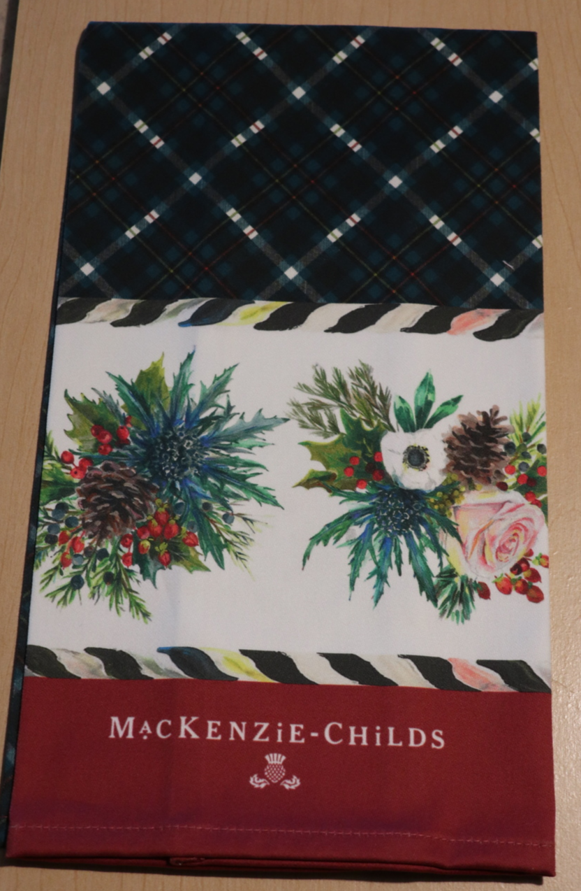 Mackenzie Childs Highbanks Bouquet Tartan Plaid Holiday Xmas Winter Dish Towel - $47.99