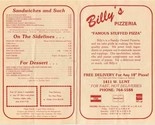 Billy&#39;s Pizzeria Menu Famous Stuffed Pizza 1411 W Lunt Chicago Illinois  - £14.31 GBP