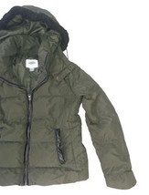 Old Navy Women’s Puffer Jacket Small Green Hooded Faux Fur Trim Winter Coat image 4