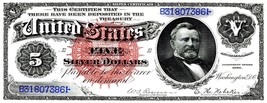 Currency Bank Note -  US $5.00 Dollar Silver Certificate (1886) Poster 1... - $374.24 MXN