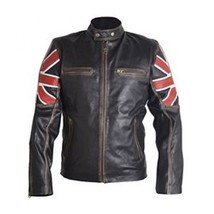 New MEN&#39;S FASHION CAFE BIKE RACER JACKET | UK FLAG LEATHER JACKET 2019 - $143.99