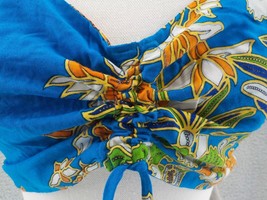 Hibiscus Collection Halter Crop Top Blouse Blue Multi Clr Floral Adjustble Ruche - £11.98 GBP