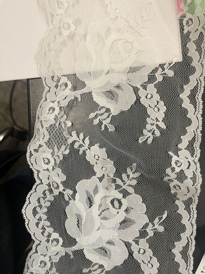 Off white red or blue poly lace non strech wide trim - $1.59