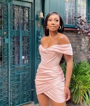 Black Girl Light Pink Homecoming Dress Off Shoulder Bodycon Dresses - £100.19 GBP