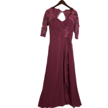 Elegant Burgundy Lace Chiffon Evening Gown 6 Formal Dress Mother of the ... - $1,409.27 MXN