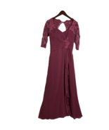 Elegant Burgundy Lace Chiffon Evening Gown 6 Formal Dress Mother of the ... - $74.35