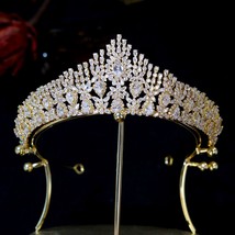 Tiara Novia New Crown CZ Gold Color and Rose Gold Bride Tiara Hair Sccessories F - £76.51 GBP