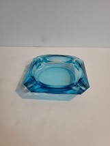 Aqua Blue Glass Ashtray Art Glass 3.5” Square MCM Mint Condition Atomic Era EUC - $11.00