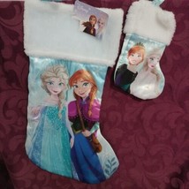 2 Disney Frozen Christmas  Satin Stocking Large 17&quot; Small 8&quot; New - £9.51 GBP