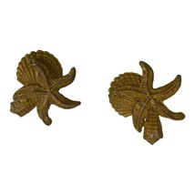 Vintage Earrings Clip On Sea shell starfish Matt textured metal beach boho - £7.87 GBP