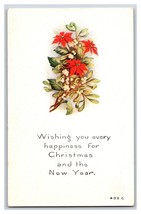 Poinsettias Mistletoe Christmas Happiness UNP DB Postcard R10 - £3.08 GBP