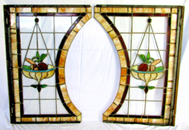 Pair Antique 19th-century Art Nouveau Arced Framed Leaded Stained Glass ... - $2,474.01