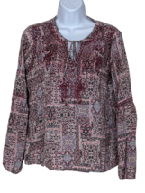 Knox Rose Womens Boho Peasant Babydoll Top Small Long Sleeve Floral Neutrals - £12.39 GBP